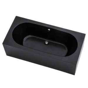 Sleek black rectangular bathtub ideal for modern bathrooms, featuring a minimalist design and durable finish for ultimate comfort and style. Perfect for relaxing baths.