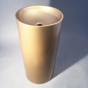 Sleek beige bathroom pedestal sink with modern design, ideal for stylish bathroom renovations and installations. Perfect for contemporary bathroom spaces.