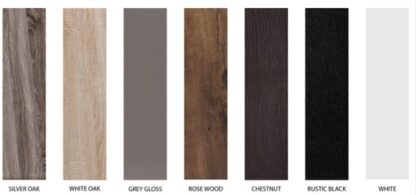 Oak wood bathroom cabinet finish in various shades for elegant bathroom decor.