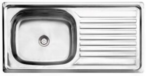 Stainless steel kitchen sink with drainer, ideal for modern bathrooms and kitchens in South Africa. Durable, easy to clean, and stylish.