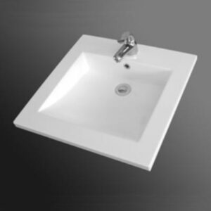 Modern white bathroom sink with chrome faucet, ideal for stylish bathroom renovations and installations. Perfect for functional and contemporary bathroom design.