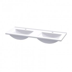 Double white bathroom countertop basin for stylish and functional bathroom design.
