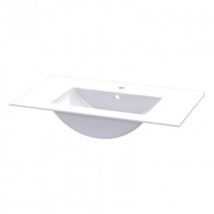 Elegant white bathroom sink with modern design, ideal for contemporary bathrooms and versatile decor solutions.