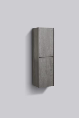 Sleek grey bathroom storage cabinet with modern minimalist design for stylish bathroom organisation.