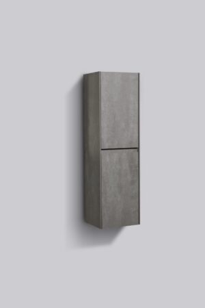 Sleek grey bathroom storage cabinet with modern minimalist design for stylish bathroom organisation.