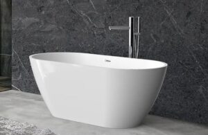 Elegant white freestanding bathtub with modern design ideal for luxury bathrooms and spa environments. Crafted from durable, high-quality materials for added comfort and style.