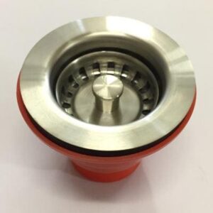 Chrome bathroom sink drain stopper with stainless steel finish, essential bathroom fixture for perfect drain functionality.