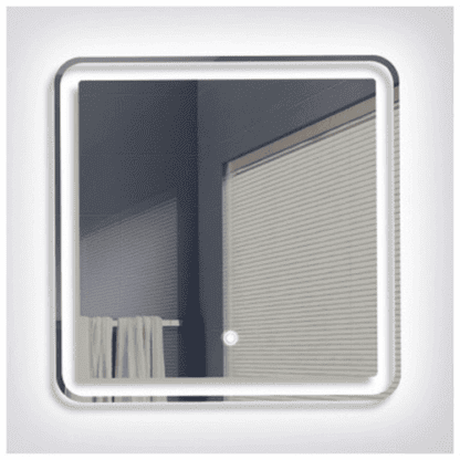 Mirror with LED lighting for modern bathroom decor.