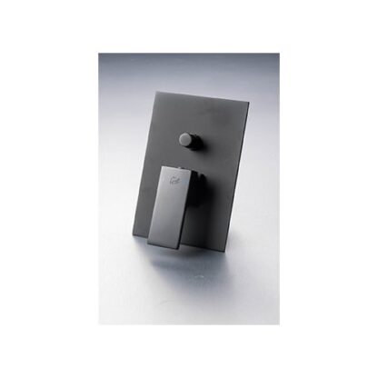 Polished chrome bathroom shower faucet with modern design and handle.