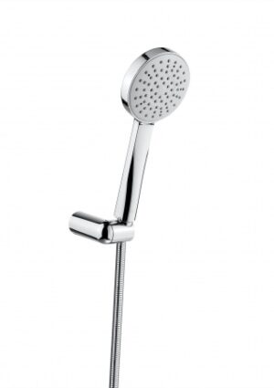 Shower head with adjustable spray settings, chrome finish, ideal for modern bathrooms.