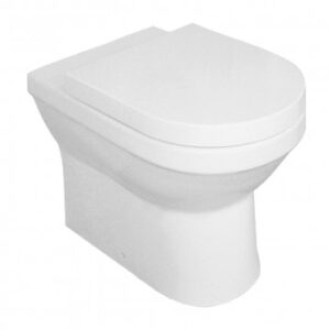 Contemporary white ceramic close-coupled toilet with soft-close seat, ideal for modern bathrooms.