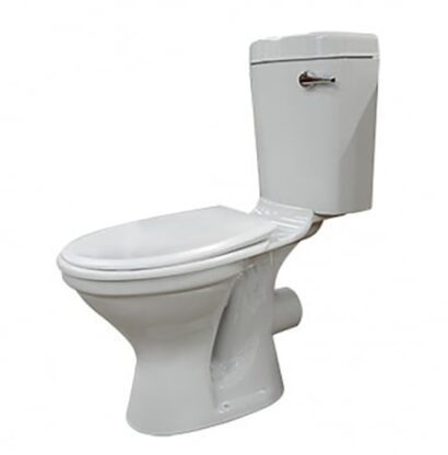 Elegant white ceramic toilet with dual flush system for modern bathrooms in South Africa. Ideal for water conservation and stylish bathroom renovation.