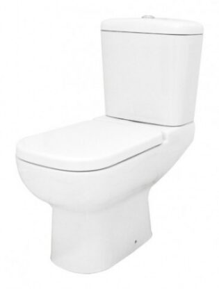 White ceramic close-coupled toilet with dual flush system, perfect for modern bathrooms in South Africa.