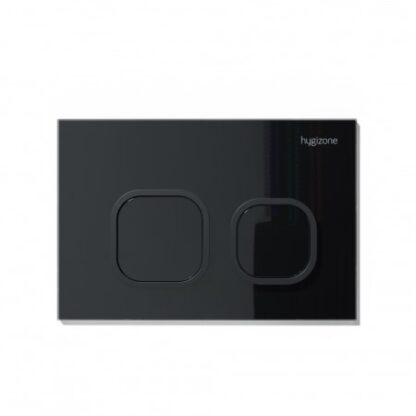 Hygizone dual push-button toilet flush plate in black, modern bathroom accessory for efficient water control.