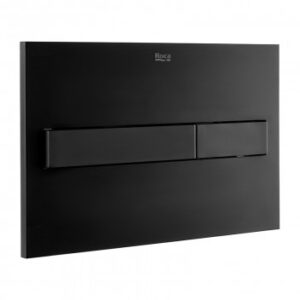 Flush plate for modern toilet systems, black finish, sleek design, bathroom accessories, bathroom fittings, bathroom upgrades, bathroom remodels, durable bathroom hardware, stylish bathroom accessories, bathroom store South Africa, bathroom solutions, bathroom fixtures.