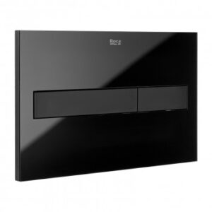 Novel black flush plate for modern bathroom toilet systems, enhancing style and functionality. Suitable for contemporary bathroom renovations and installations.