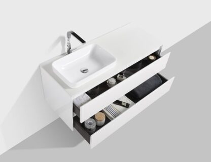 Sleek modern bathroom vanity with integrated sink and spacious storage drawers, perfect for contemporary bathroom renovations in South Africa.