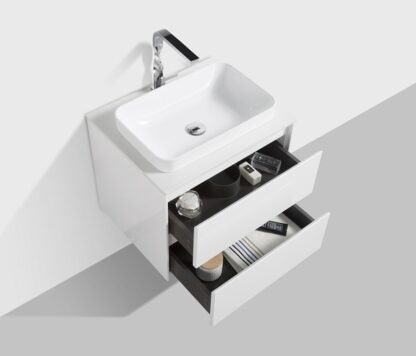 Sleek white bathroom vanity with integrated sink and storage drawers, ideal for modern bathrooms in South Africa. Durable, stylish bathroom furniture from Bathroom Store.