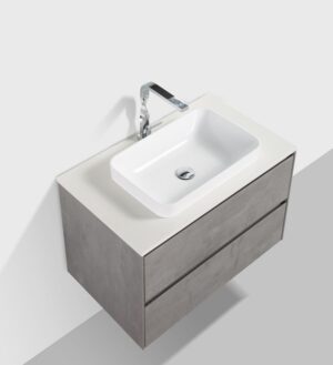 Contemporary bathroom vanity with integrated sink and modern tap, perfect for stylish bathroom renovations.