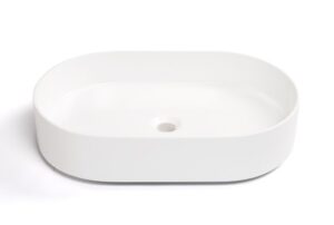 White oval ceramic bathroom sink for modern vanity setups.