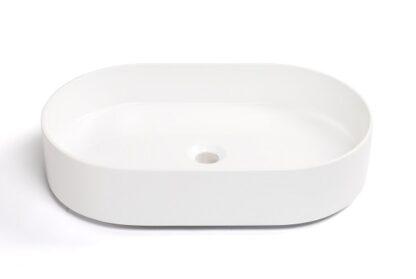 White oval ceramic bathroom sink for modern vanity setups.