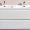 Double bathroom vanity with two sinks and storage drawers in a modern, minimalist design, ideal for contemporary bathroom renovations in South Africa.