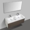 Double bathroom vanity with two sinks and modern chrome taps, ideal for contemporary bathroom designs in South Africa. Perfect for stylish, functional bathroom upgrades.