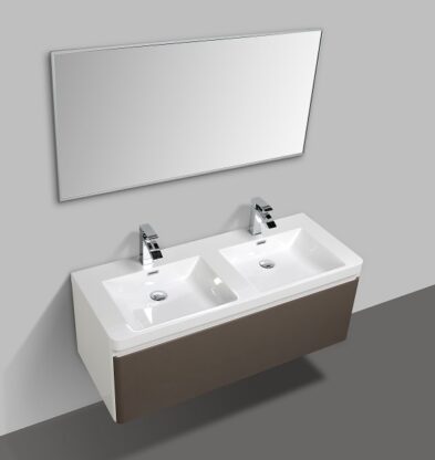Double bathroom vanity with two sinks and modern chrome taps, ideal for contemporary bathroom designs in South Africa. Perfect for stylish, functional bathroom upgrades.