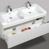 Double modern bathroom vanity with two sinks, sleek design, and storage drawer, ideal for contemporary bathrooms in South Africa. Perfect for enhancing bathroom functionality and style.