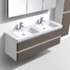 Modern double bathroom vanity with ceramic sinks and sleek cabinetry, ideal for contemporary bathroom renovations in South Africa.