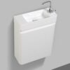 Compact wall-mounted lavabo with integrated faucet, ideal for small bathrooms and utility spaces in South Africa. Sleek, space-saving design perfect for modern bathrooms.