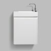 White bathroom vanity with integrated sink and sleek tap for modern bathroom decor. Ideal for small spaces and contemporary styles. Durable, stylish, and functional.