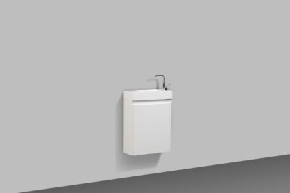 Modern white wall-mounted bathroom sink with a sleek design and chrome faucet, ideal for contemporary bathrooms. Perfect for small spaces and easy to install.