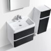 Modern bathroom vanity with built-in sink and sleek black and white finish, perfect for contemporary bathroom designs.