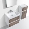 Modern white bathroom vanity with wood finish drawers and matching wall-mounted cabinet, ideal for contemporary bathroom spaces in South Africa.