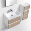 Contemporary wall-mounted bathroom vanity with integrated sink and wood finish, ideal for modern South African bathrooms.