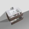 Contemporary bathroom vanity with a white ceramic sink and wooden drawer units, ideal for modern bathroom designs. Features ample storage space and stylish finish.