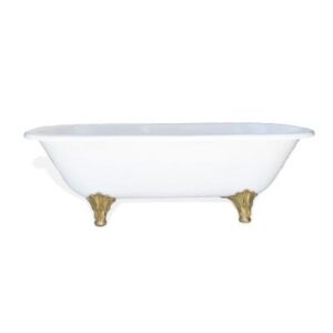 Elegant white clawfoot bathtub with antique gold feet, perfect for luxurious bathroom renovations and relaxation.