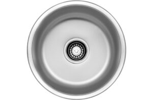 Stainless steel kitchen sink, modern round design, durable and corrosion-resistant, perfect for upgrading your bathroom or kitchen fixtures.