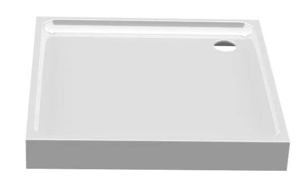 Light grey shower tray with drainage hole, perfect for modern bathrooms. Durable acrylic material for easy maintenance and long-lasting performance. Ideal for renovation or new bathroom installations.