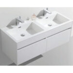 Double bathroom vanity sink with modern design, white finish, and dual faucets, perfect for stylish bathroom upgrades.