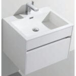 Modern white bathroom vanity with integrated sink and storage, ideal for stylish bathroom remodels.