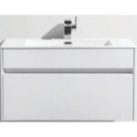 Modern white bathroom vanity with integrated sink and sleek design, ideal for contemporary bathroom renovations in South Africa.