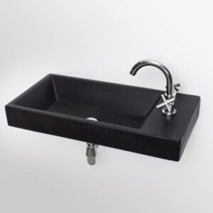 Sleek black bathroom sink with modern chrome faucet, ideal for contemporary bathroom designs in South Africa.
