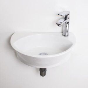 Sleek modern white bathroom sink with chrome faucet, perfect for contemporary bathroom designs in South Africa.