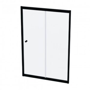 Alt text only: Modern glass shower screen with black frame, ideal for stylish bathroom renovations and custom shower enclosures in South Africa.