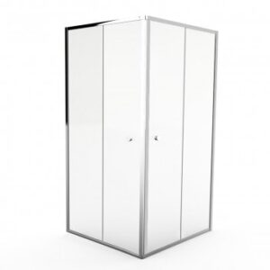 Minimalist white corner shower enclosure with black trim, ideal for modern bathrooms. Durable glass and sleek design optimize space and style. Perfect for transforming your bathroom.