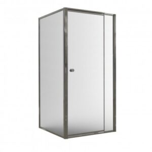 Frameless glass shower enclosure with chrome trim, ideal for modern bathrooms. Durable, sleek design perfect for maximizing space and style in your bathroom renovation.