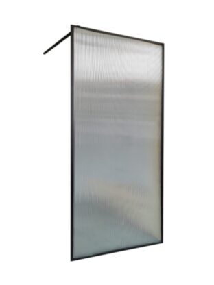 Highly durable shower screen with sleek black frame and textured glass for modern bathroom design.