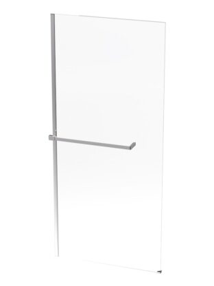 Lightweight frameless shower screen with sleek chrome towel rail for modern bathrooms. Perfect for enhancing your bathroom space with style and functionality.